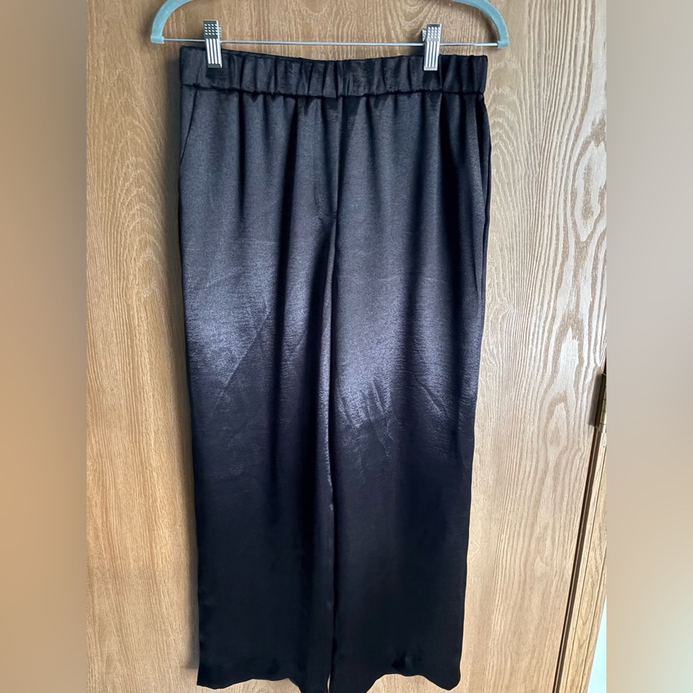 NWOT- Donna Karen New York Black Satin Wide-Leg Pants